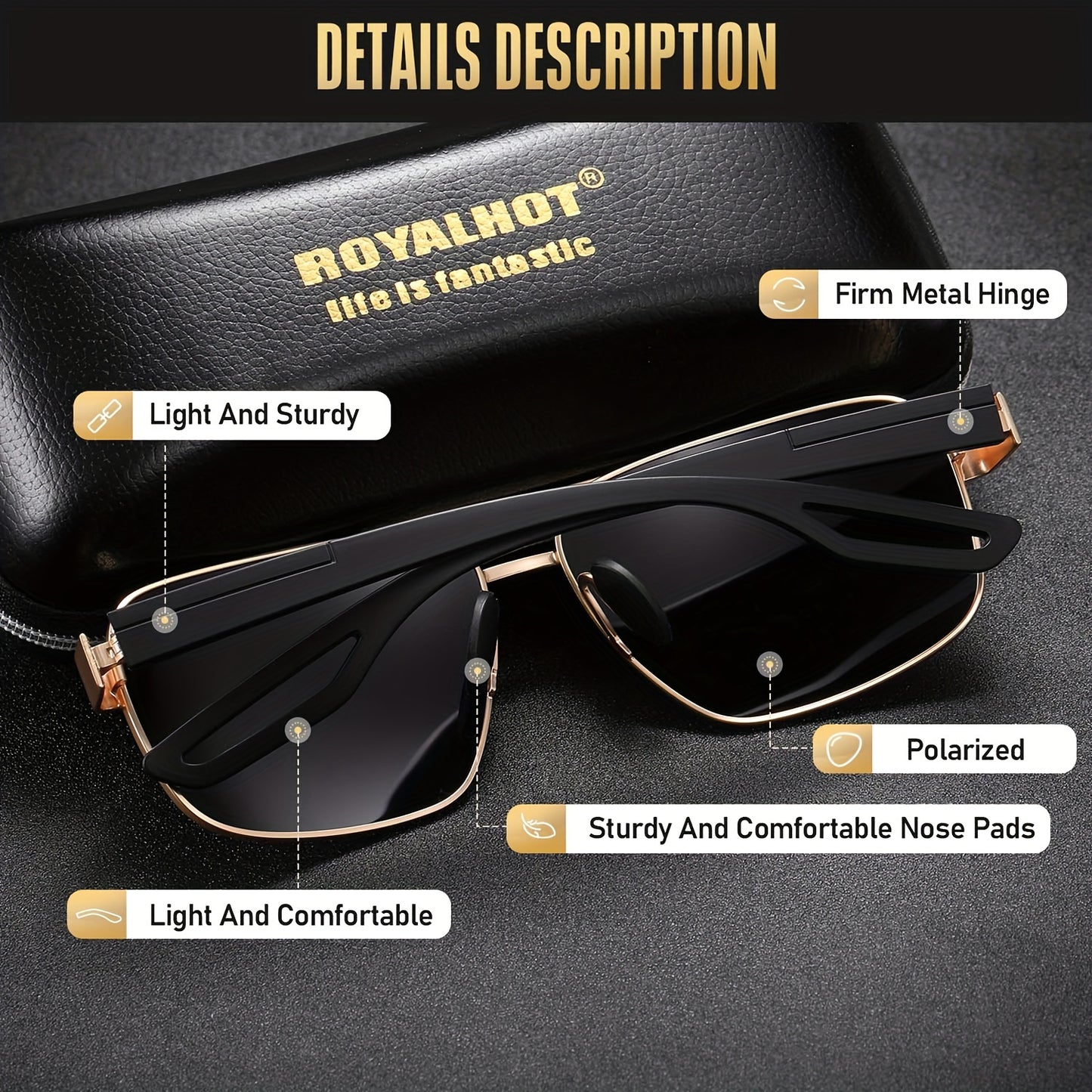 Unisex Lightweight Rectangular Polarized Sunglasses with UV400 Protect