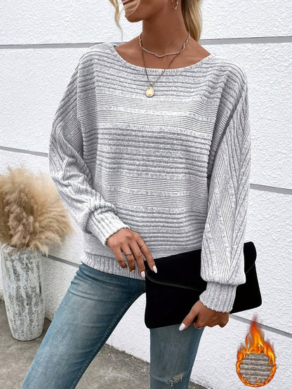 1 հատ Women'S Casual Crew Neck Knit T-shirt - պոլիեսթեր պինդ գույնի երկարաթև վերնաշապիկ գարնան/աշունի համար