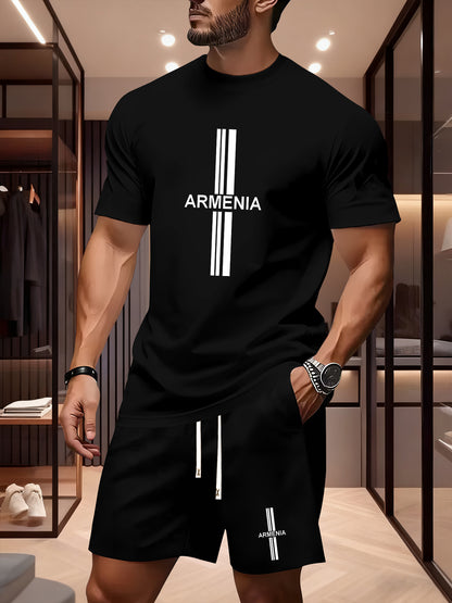 Men's Summer Casual Sport Set with White Striped Design