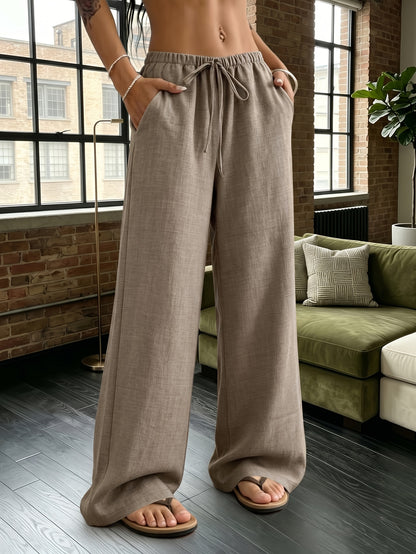 Women's Elegant Wide-Leg Workout Pants - Stretch Polyester Trousers