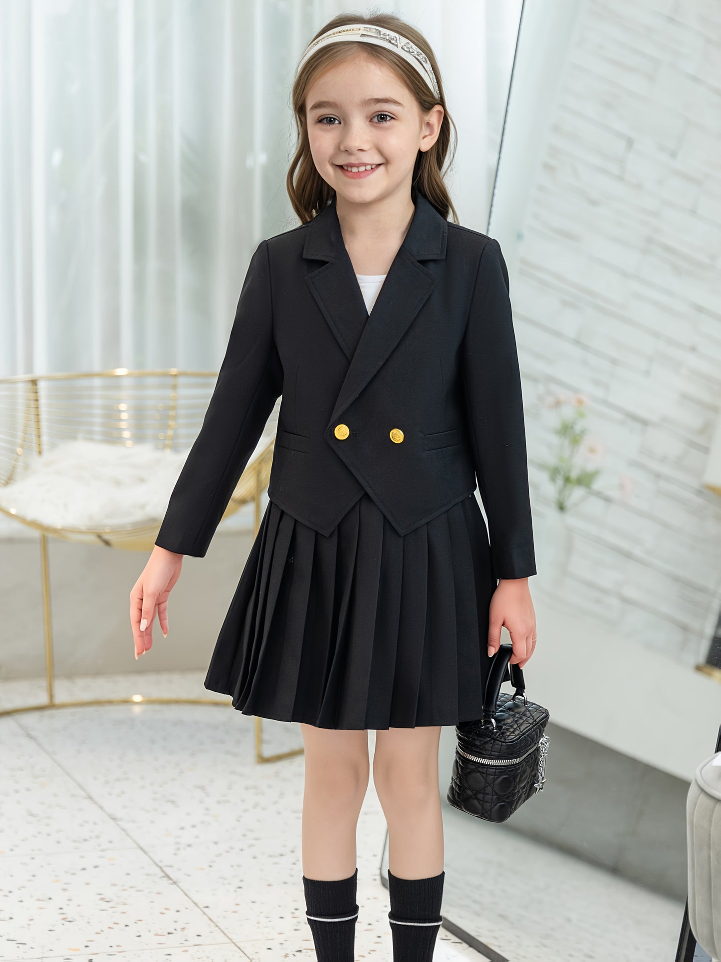 Girls' Preppy JK Uniform Suit Set Dress Skirt Two-Piece