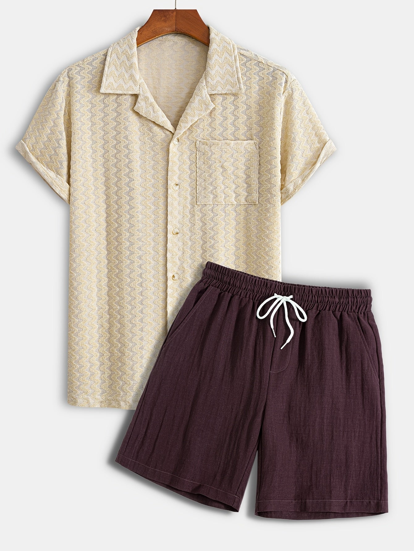 Men's Stretch Jacquard Short Sleeve Shirt & Shorts Set