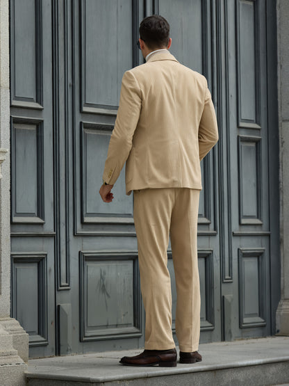 Men'S Navy Corduroy Blazer & Pants - Classic Notch Lapel, Casual Two-Piece Suit with Long Sleeves, Polyester Fabric, All-Season Wear, Casual Attire|Casual Style|Polyester Suit