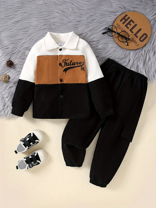 Boys' Fall-Winter Corduroy Bomber Jacket & Pants Set - ayq