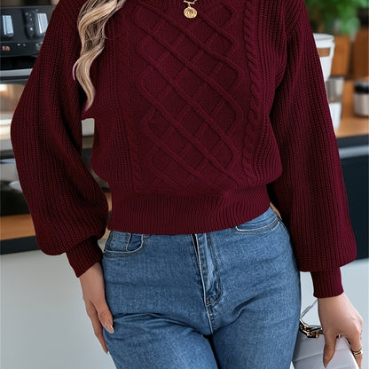 Elegant Cable Knit Sweater for Women - Casual Long Sleeve, Round Neck Pullover in Solid Color, Perfect for Fall/Winter