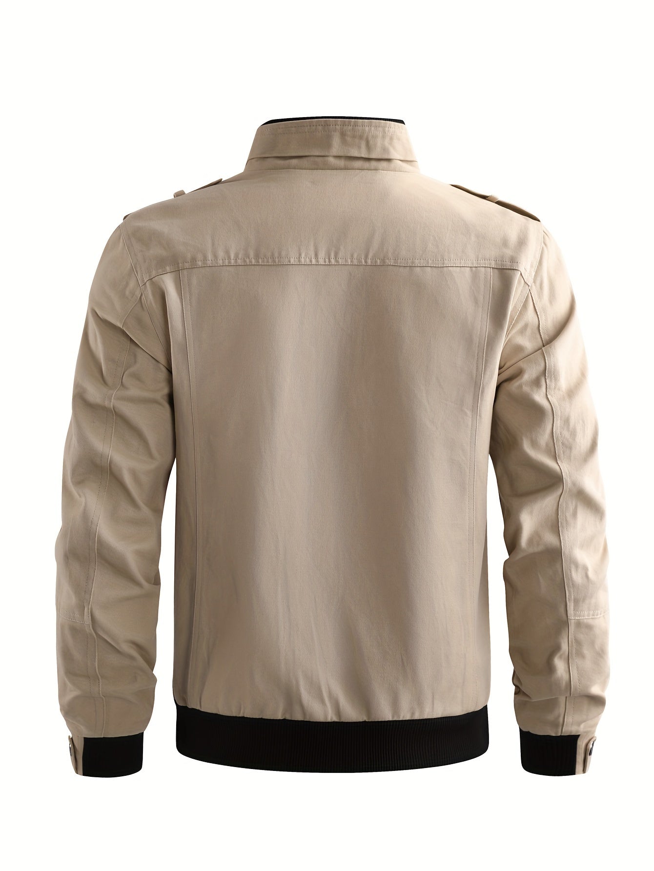 Men's Casual Bomber Jacket, Cotton Stand Collar Windbreaker Jacket With Pockets For Fall Winter