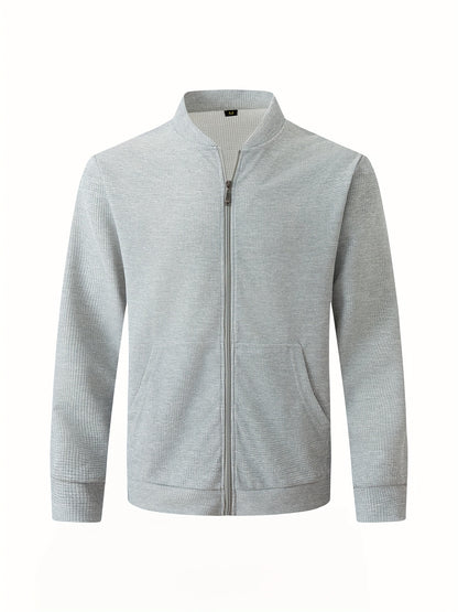 Men's Lightweight Jacket with Stand-Up Collar - Zippered Front Closure, Regular Fit Casual Coat for Everyday & Formal Wear - Spring/Fall Outerwear in White/Neutral Tones - Easy Care Zipper Jacket