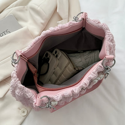 Ամառային թարմ և քաղցր ծալքավոր փուչիկների տեսքով ուսի պայուսակ, մեծ տարողությամբ զբոսանքների և աշխատանքի համար, նորաձև կանացի փափուկ ձեռքի պայուսակ, հասանելի է 4 գույներով