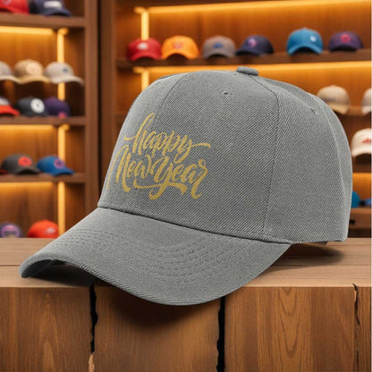 Men's Happy New Year Print Trucker Hat - Breathable Lightweight All-Season Cap with Golden Lettering & Confetti Design, Black & Golden Party Hat for Christmas, New Year's Eve, Mardi Gras - Machine Washable Casual Sport Cap fo