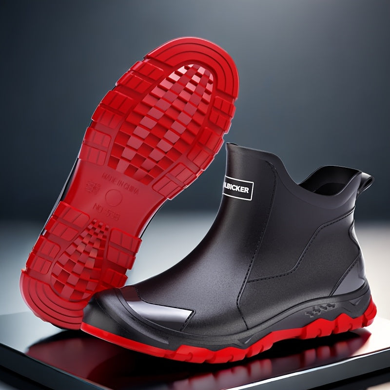 Men's Waterproof PVC Rain Boots, Anti-Slip Short Outdoor Hiking Waders