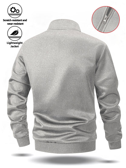 Men's Stand Collar Zip-Up Jacket with Striped Sleeves for Spring