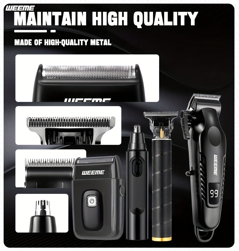 WEEME 4pcs Rechargeable Electric Grooming Kit for Men - Hair Clipper Electric Foil Shavers and Beard Trimmers, Ear, Nose Hair Trimmer Set, USB Charged - Perfect Holiday Gift