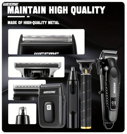 WEEME 4pcs Rechargeable Electric Grooming Kit for Men - Hair Clipper Electric Foil Shavers and Beard Trimmers, Ear, Nose Hair Trimmer Set, USB Charged - Perfect Holiday Gift