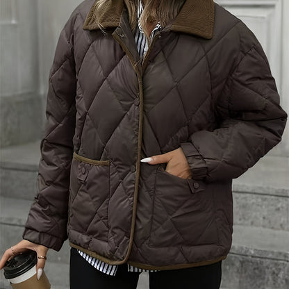 Ռոմբուսաձև նախշերով կանացի նորաձև վերնաշապիկ, օձիքով միահյուսված միաշերտ կարճ վերարկու, ձմեռ 2024, նորույթ, կոնտրաստային զարդանախշ, փոքր չափսի բաճկոն, նորաձև տաք, առօրյա վերնազգեստ, բարձր գնահատականներ ստացած