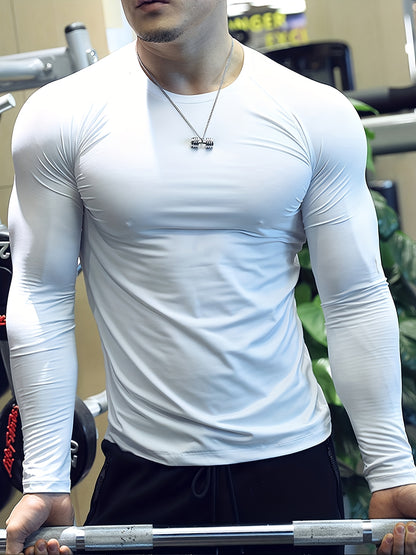 [Formfitting Shirt] Elite Athletic երկարաթև կոմպրեսիոն վերնաշապիկ - բարձր ձգվող, շնչող պոլիեսթեր և սպանդեքս խառնուրդ, պարանոցի պարանոց, անտեսանելի - իդեալական մկանային խմբերի պաշտպանության համար, մեքենայով լվացվող - կապույտ, մարզասրահի հագուստ