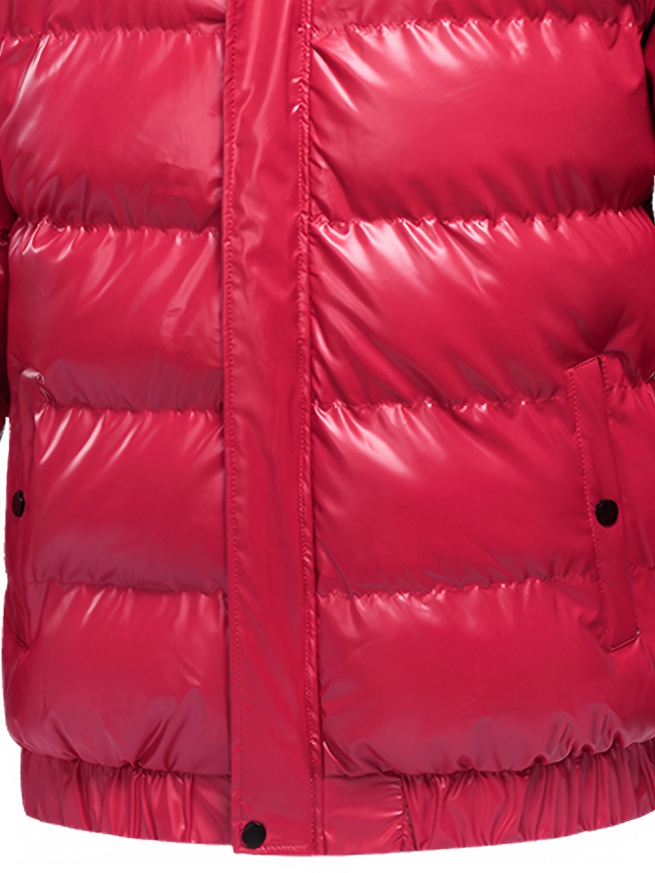 Men's Black Glossy Finish Jacket with Hood - Winter Coat, Zippered Pockets, Ribbed Cuffs & Waistband, Hand Wash Only, Regular Fit for Autumn & Cold Weather