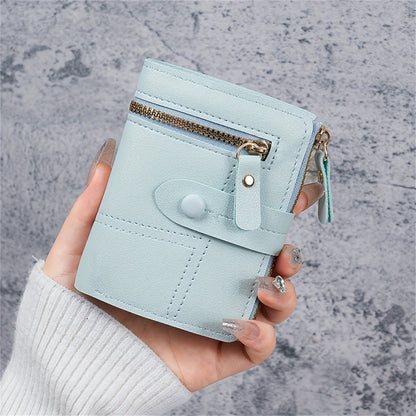 New Women'S Short Two-Fold Coin Purse for Storing Bank Cards, Credit Cards, And Multiple Card Slots with a Zipper Wallet.
