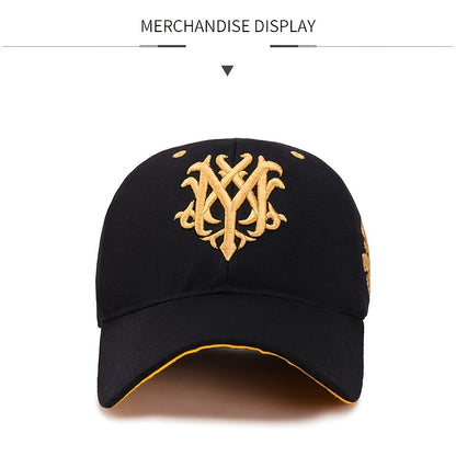 Men's Embroidered Letter Baseball Cap - Adjustable Snapback, Sun Protection, Rayon, Black with Golden Embroidery, Casual Sport Hat for All Seasons