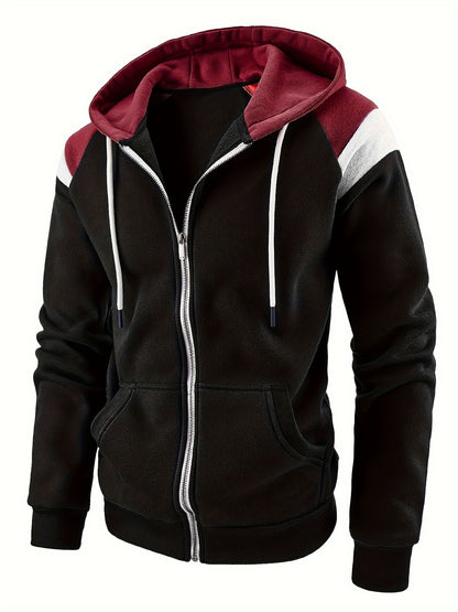Men's Zip-Up Hoodie Jacket - Full-Zip Front Closure, Zipper Cardigan, Long Sleeve Pullover for Gym, Office, Everyday - Lightweight Warmth in Burgundy/Black/ Colors Available - Easy-Care Zippered Casual Outerwear, Hoodie Zip U