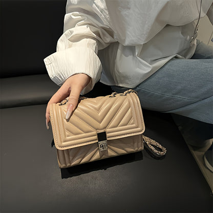 PU Material Women'Chain Crossbody Bag - Available in Five Colors, Elegant Shoulder Bag Suitable for Daily and Formal Occasions, Secure Buckle Design, Fashionable Chain Texture Style, Luxurious Texture Structure,must-have for