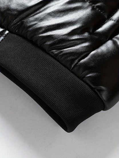 Men's Heavy-Duty Winter Jacket - Black Cold Weather Coat with Zippered Pockets, Formal & Everyday Outerwear for Office, Travel, Outdoor Activities - Hand Washable Polyester Outerwear, Travel Winter Coat, Classic Turndown Coll