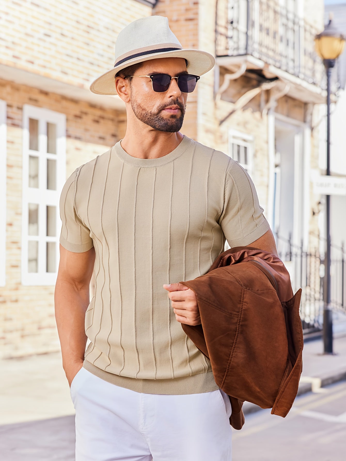 Men's Summer Knit Crew Neck Short Sleeve T-Shirt