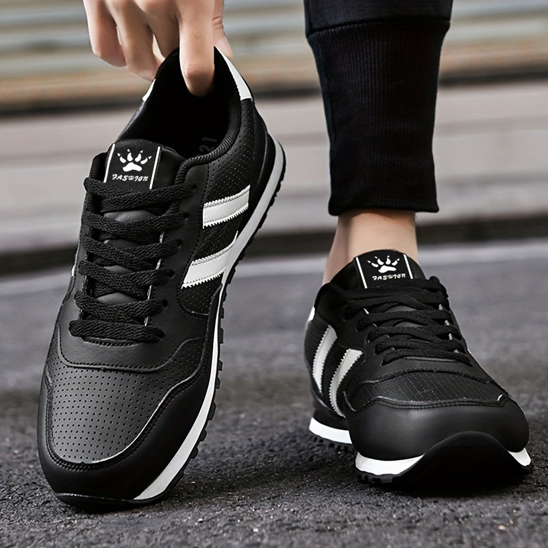Men's Trendy Sneakers Solid Striped Running Shoes Low Top Lace Up Non Slip Comfy For Jogging Workout Outdoor Casual Activities All Seasons