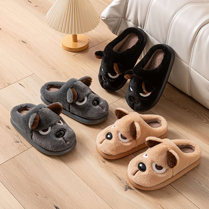 Unisex Warm Fleece Slippers with 3D Puppy Design for Winter