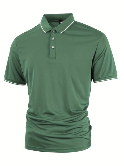 Men's Solid Golf Shirt, Casual Short Sleeve Lapel Shirt For Summer Outdoor
