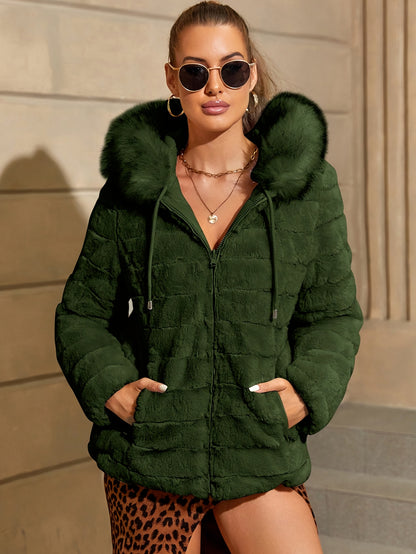 Women'S Heavyweight Winter Coat - Dual-Sided Reversible Jacket with Full-Zip Front, Hooded Collar, Two-Way Zipper Closure - Warm Outerwear for Cold Weather, Office, Travel - Elegant Brown Coat (Size & Wash Label in Pocket), L