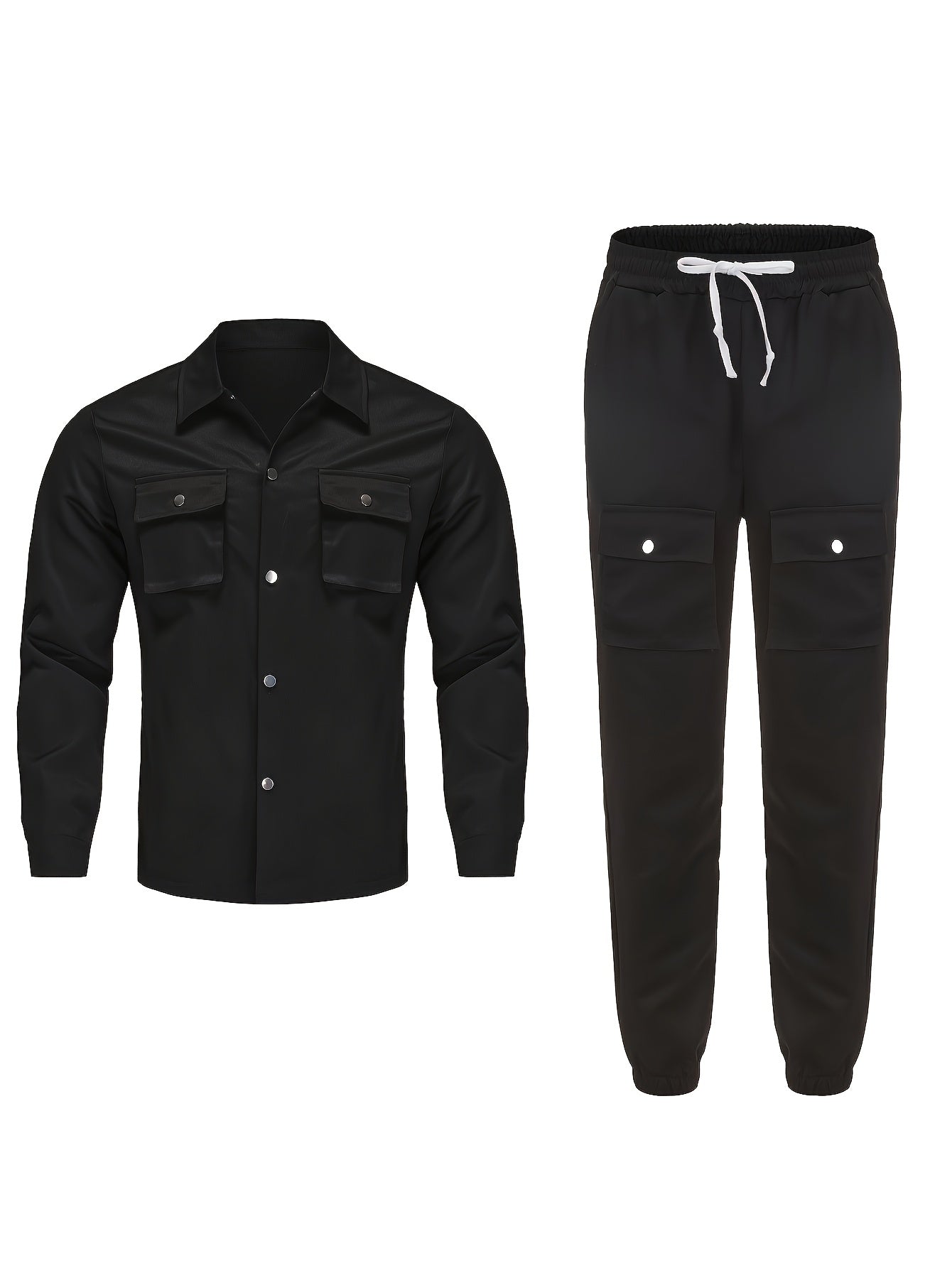 Men'S Casual Polyester Suit Set, Solid Color, Non-Stretch, Regular Fit, with Lapel Collar, Pocket Details, for Hiking, Daily Wear, and Special Occasions, Spring/Fall, Fall/Winter