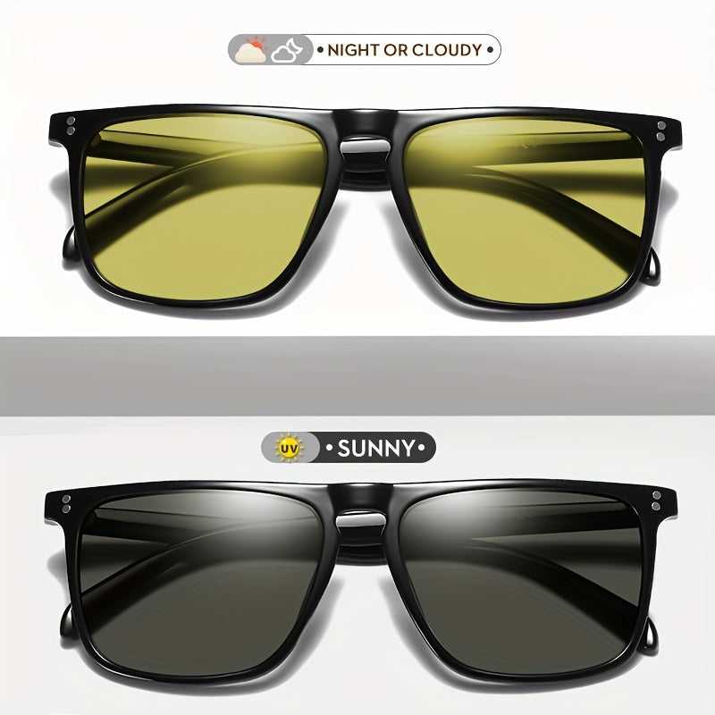 Unisex Square Frame Photochromic Sunglasses for Outdoor Use