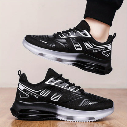 DJSUNNYMIX Men'S Breathable Mesh Low-Top Sneakers - Comfortable Cushioned Running Shoes with Air Cushion Technology, Black & White Design, Lace-Up Casual Shoes for Gym, Training, and Casual Attire, Gym Shoes, Sleek Sporty Loo - ayq
