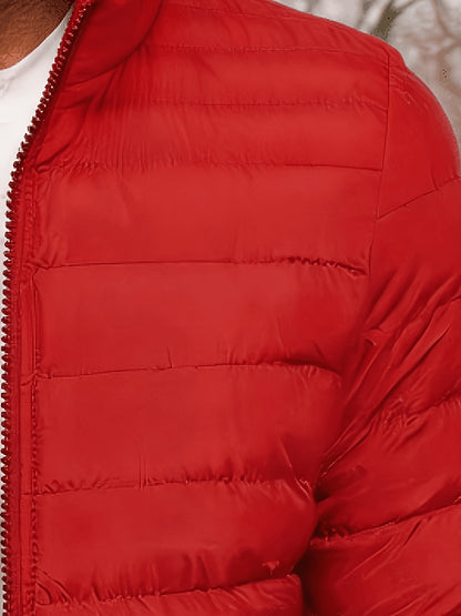 Men's Slim Fit Winter Jacket with Stand Collar, Zip Front
