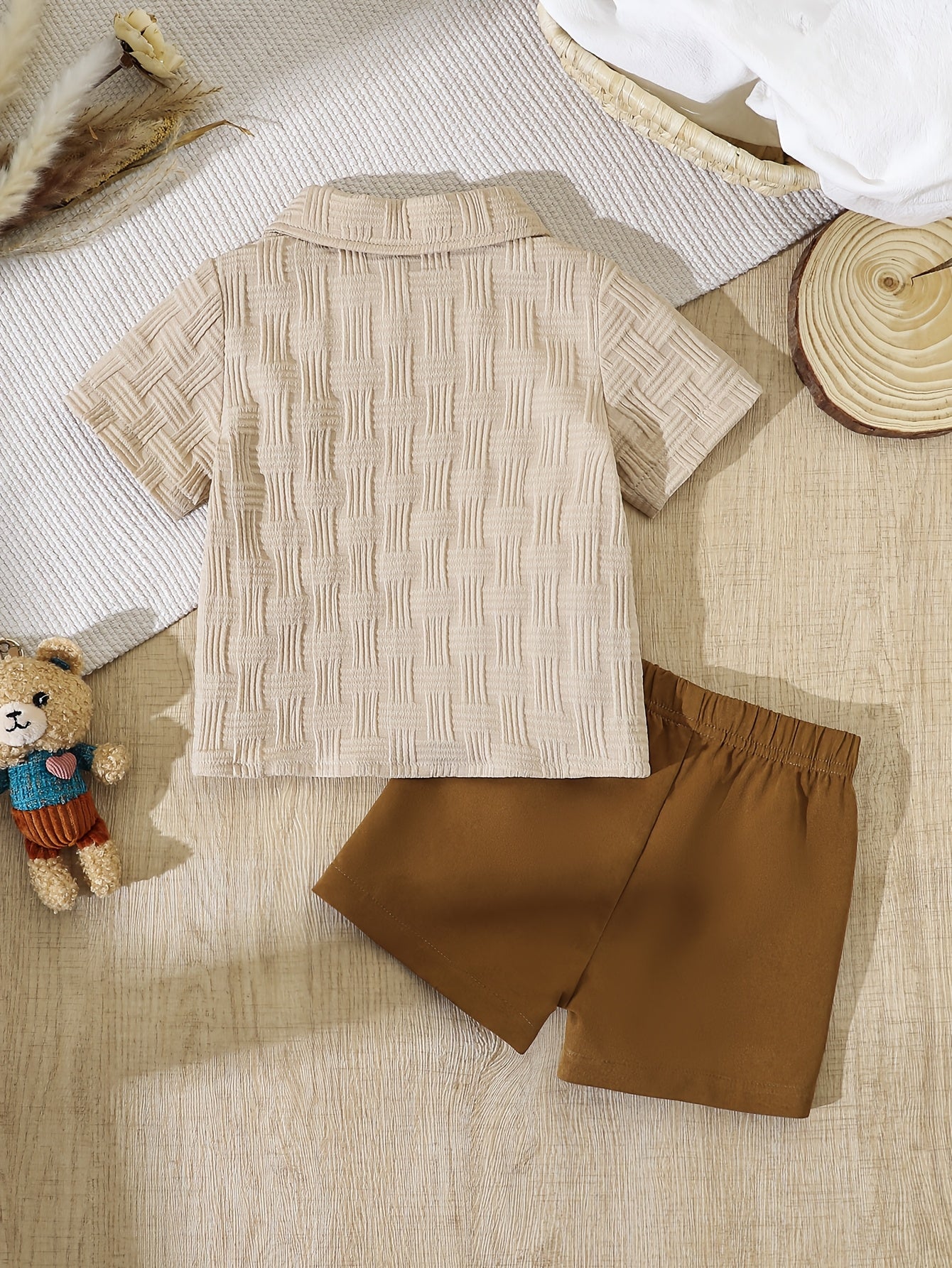 Baby Boy Spring/Summer 2-Piece Shirt & Shorts Set with Bear Applique