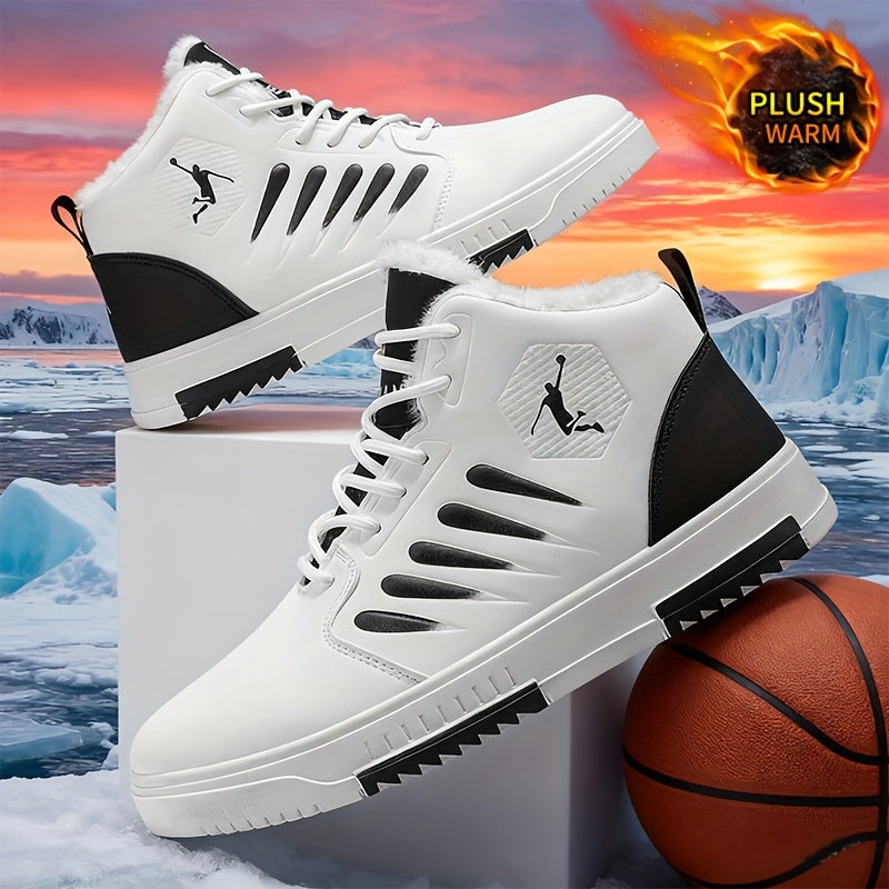 Men'S Winter Warm Thermal Insulated Sneakers - Heavy-Duty Cold Weather Shoes with Thick PVC Sole, Lace-Up Closure, All-Season Outdoor Hiking, Skateboarding, Basketball - Mid-top Design For Enhanced Stability & Warmth - Ideal