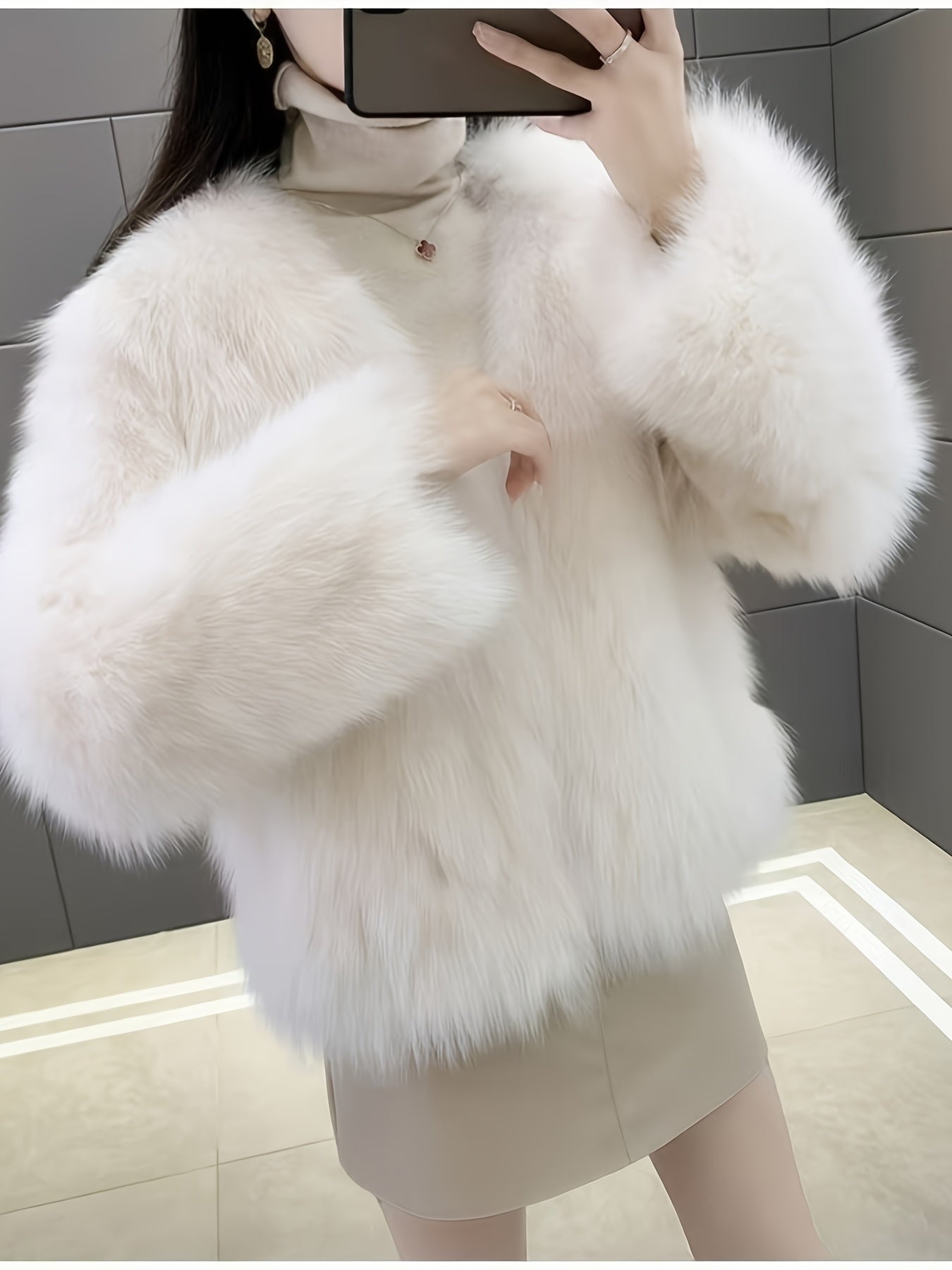 Կանացի էլեգանտ արհեստական ​​մորթուց վերարկու - փափուկ, փափուկ ձմեռային վերարկու՝ պոլիուրեթանային ծածկույթով, միագույն աշնանային/ձմեռային վերնազգեստ, ձեռքով լվացում/քիմմաքրում, չձգվող՝ առօրյաից մինչև պաշտոնական հագուստի համար