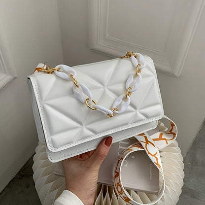 Կանացի ռետրո վեստեռն ոճի շղթայական խաչաձև պայուսակ լայնաշերտ ժապավենով - ճարմանդային փակմամբ, փոքր ուսի պայուսակ, սպիտակ/սև/վարդագույն/շագանակագույն, ամենօրյա և հատուկ առիթների համար նախատեսված պայուսակ, հասանելի է չորս գույն, հարմար է կանանց համար