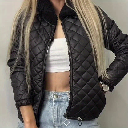 Women'S Cozy Quilted Jacket - Long Sleeve, Zip-Up, Warm Casual Outerwear with Pockets, Perfect for Fall & Winter, Casual Winter Wear | Zippered Jacket | Quilted Design