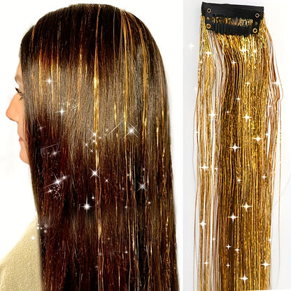 60.96cm Glitter Hair Tinsel Extensions Clips - Heat-Resistant Shiny Fairy Hair Accessories for Women, Vibrant Multicolor Strands, Perfect for Christmas Gifts & All Ages, Festive Hairpiece, Festive Hairpiece | Vibrant Hairpiec
