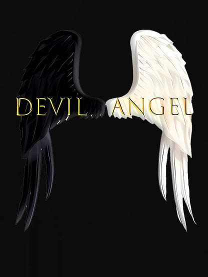 1pc Angel & Devil Wings Graphic Print T-Shirt for Women, Casual Crew Neck Short Sleeve Tee, Polyester Knit Fabric with Medium Stretch, All-Season Fashion Top