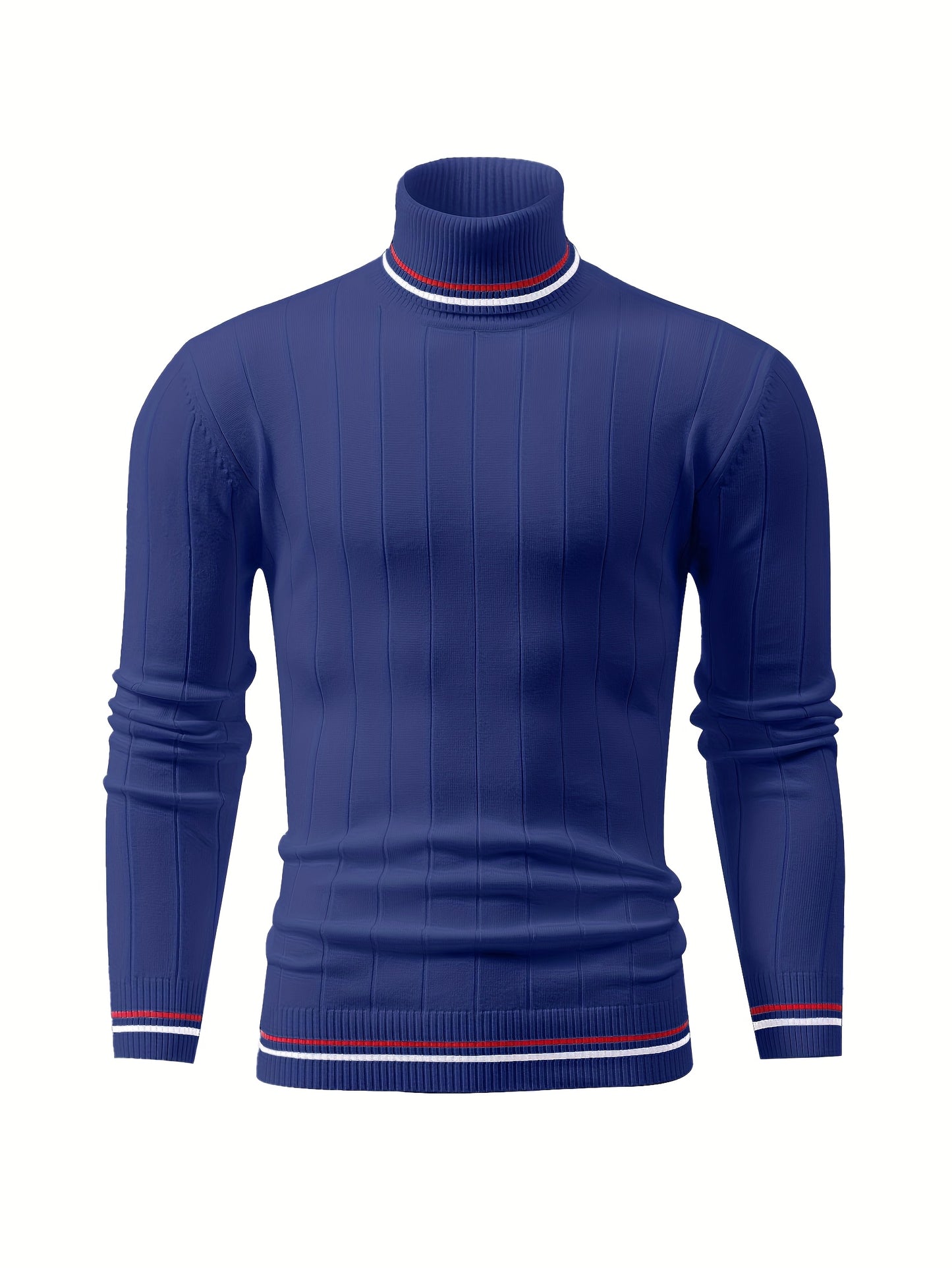 Temujin OBM Men's College Style Fashion New Color Block Striped High Neck Knit Long Sleeve Pullover Sweater