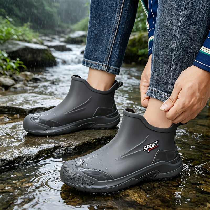 Men's All-Season PVC Ankle Rain Boots for Outdoor Use