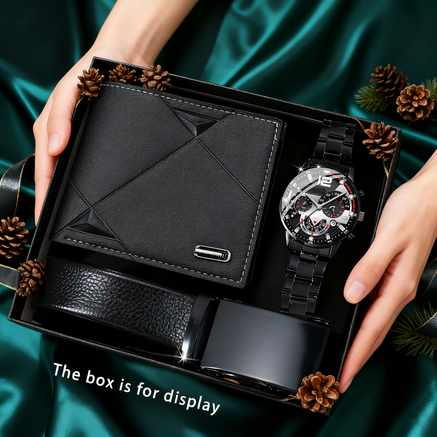 3pcs Men'S Watch, Belt, Wallet Set | Fashionable Sports, Business, Leisure, Gorgeous and Trendy, Specially Designed for Men, No Gift Box