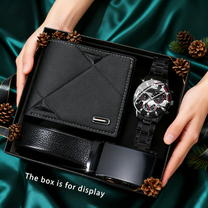 3pcs Men'S Watch, Belt, Wallet Set | Fashionable Sports, Business, Leisure, Gorgeous and Trendy, Specially Designed for Men, No Gift Box