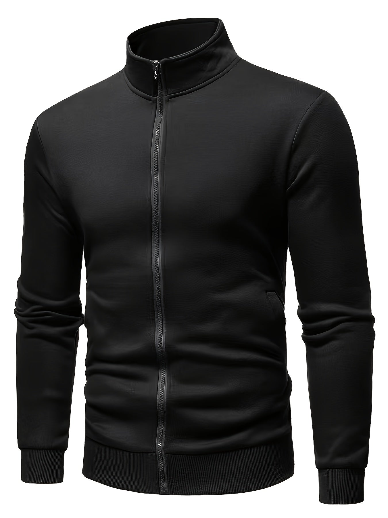 Men'S Slim-Fit Fleece-Lined Zip-Up Hoodie - Warm Long Sleeve Casual Jacket with Stand Collar, Solid Color, Polyester Lining, Pockets, Regular Fit for Fall/Winter, Winter Hoodie, Autumn Outerwear, Sleek Design, Durable Fabric,