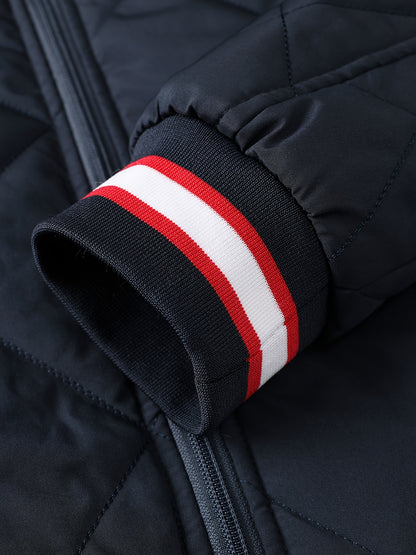 Men's Casual Quilted Polyester Jacket with Stand Collar