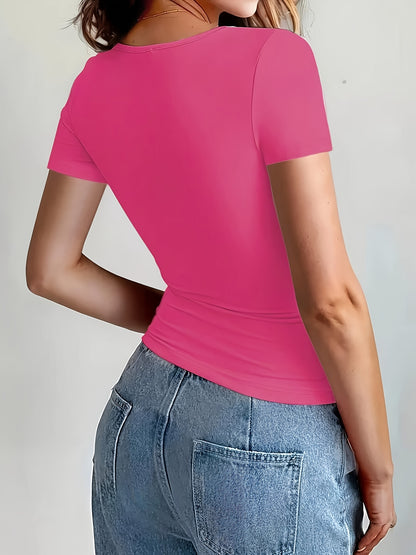 Women’s Solid Color Fitted Short-Sleeve T-Shirt for Summer
