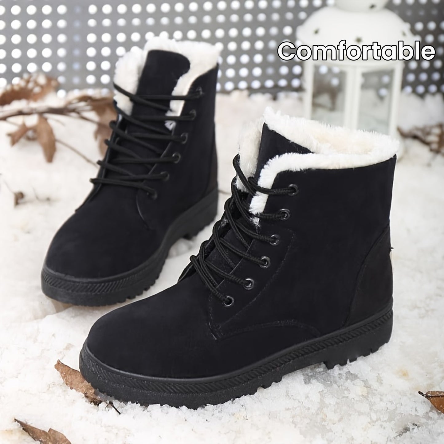 Women'S Ankle Boots - Winter Warm Round Toe Flat Shoes with Lace-Up Closure, Non-Slip Rubber Sole, & Accent - All-Season Casual Boots for Everyday & Formal, Ladies Winter Boots, Outdoor Footwear, Fabric Lined Interior, Outdoo