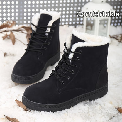 Women'S Ankle Boots - Winter Warm Round Toe Flat Shoes with Lace-Up Closure, Non-Slip Rubber Sole, & Accent - All-Season Casual Boots for Everyday & Formal, Ladies Winter Boots, Outdoor Footwear, Fabric Lined Interior, Outdoo